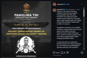 Prajurit TNI Rico Pramudia yang Gugur di Lebanon Naik Pangkat Kopda Anumerta