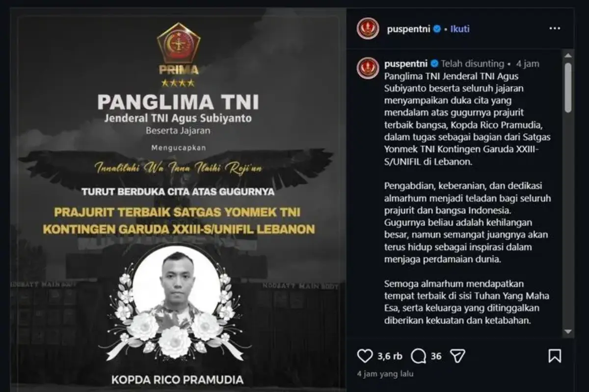 Prajurit Tni Rico Pramudia Yang Gugur Di Lebanon Naik Pangkat Kopda Anumerta