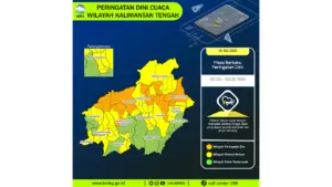 Prakiraan Cuaca Kalteng, 5 Mei 2026: Sejumlah Wilayah Berpotensi Hujan Lebat Disertai Petir dan Angin Kencang