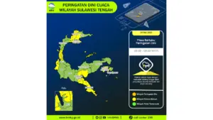 Prakiraan Cuaca Sulteng, 9 Mei 2026: Sejumlah Wilayah Berpotensi Hujan Lebat Disertai Petir dan Angin Kencang
