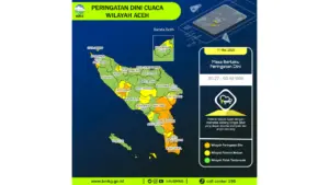 Prakiraan Cuaca Aceh, 11 Mei 2026: Sejumlah Wilayah Berpotensi Hujan Lebat Disertai Petir dan Angin Kencang