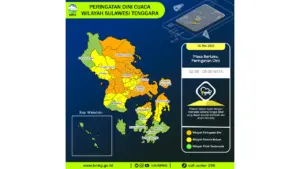 Prakiraan Cuaca Sultra, 6 Mei 2026: Sejumlah Wilayah Berpotensi Hujan Lebat Disertai Petir dan Angin Kencang