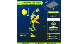 Prakiraan Cuaca Malut, 5 Mei 2026: Sejumlah Wilayah Berpotensi Hujan Lebat Disertai Petir dan Angin Kencang