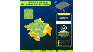 Prakiraan Cuaca Sumsel, 11 Mei 2026: Sejumlah Wilayah Berpotensi Hujan Lebat Disertai Petir dan Angin Kencang