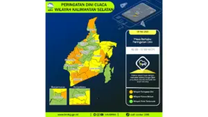 Prakiraan Cuaca Kalsel, 8 Mei 2026: Sejumlah Wilayah Berpotensi Hujan Lebat Disertai Petir dan Angin Kencang