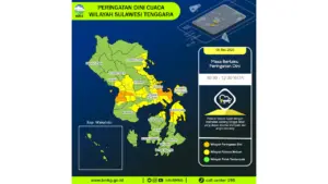 Prakiraan Cuaca Sultra, 5 Mei 2026: Sejumlah Wilayah Berpotensi Hujan Lebat Disertai Petir dan Angin Kencang