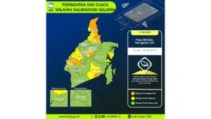 Prakiraan Cuaca Kalsel, 7 Mei 2026: Sejumlah Wilayah Berpotensi Hujan Lebat Disertai Petir dan Angin Kencang