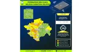 Prakiraan Cuaca Sumsel, 6 Mei 2026: Sejumlah Wilayah Berpotensi Hujan Lebat Disertai Petir dan Angin Kencang