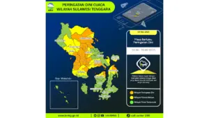 Prakiraan Cuaca Sultra, 9 Mei 2026: Sejumlah Wilayah Berpotensi Hujan Lebat Disertai Petir dan Angin Kencang