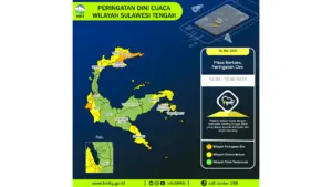 Prakiraan Cuaca Sulteng, 6 Mei 2026: Sejumlah Wilayah Berpotensi Hujan Lebat Disertai Petir dan Angin Kencang