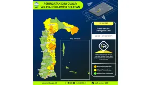 Prakiraan Cuaca Sulsel, 9 Mei 2026: Sejumlah Wilayah Berpotensi Hujan Lebat Disertai Petir dan Angin Kencang