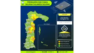 Prakiraan Cuaca Sulsel, 6 Mei 2026: Sejumlah Wilayah Berpotensi Hujan Lebat Disertai Petir dan Angin Kencang