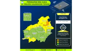 Prakiraan Cuaca Kalteng, 8 Mei 2026: Sejumlah Wilayah Berpotensi Hujan Lebat Disertai Petir dan Angin Kencang