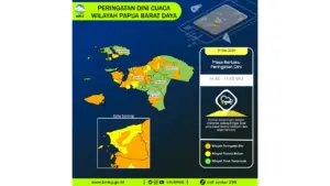 Prakiraan Cuaca Papua Barat Daya, 11 Mei 2026: Sejumlah Wilayah Berpotensi Hujan Lebat Disertai Petir dan Angin Kencang