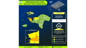 Prakiraan Cuaca Papua Barat Daya, 9 Mei 2026: Sejumlah Wilayah Berpotensi Hujan Lebat Disertai Petir dan Angin Kencang