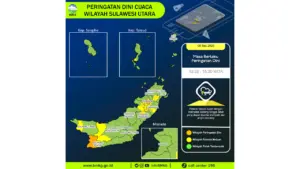 Prakiraan Cuaca Sulut, 9 Mei 2026: Sejumlah Wilayah Berpotensi Hujan Lebat Disertai Petir dan Angin Kencang