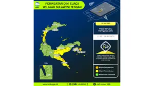 Prakiraan Cuaca Sulteng, 9 Mei 2026: Sejumlah Wilayah Berpotensi Hujan Lebat Disertai Petir dan Angin Kencang