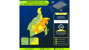 Prakiraan Cuaca Kalsel, 5 Mei 2026: Sejumlah Wilayah Berpotensi Hujan Lebat Disertai Petir dan Angin Kencang