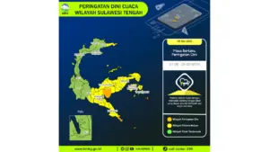Prakiraan Cuaca Sulteng, 8 Mei 2026: Sejumlah Wilayah Berpotensi Hujan Lebat Disertai Petir dan Angin Kencang
