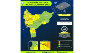 Prakiraan Cuaca Kalbar, 6 Mei 2026: Sejumlah Wilayah Berpotensi Hujan Lebat Disertai Petir dan Angin Kencang