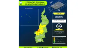 Prakiraan Cuaca Sulbar, 8 Mei 2026: Sejumlah Wilayah Berpotensi Hujan Lebat Disertai Petir dan Angin Kencang