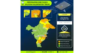 Prakiraan Cuaca Kaltim, 7 Mei 2026: Sejumlah Wilayah Berpotensi Hujan Lebat Disertai Petir dan Angin Kencang