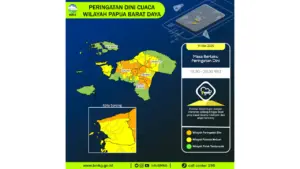 Prakiraan Cuaca Papua Barat Daya, 11 Mei 2026: Sejumlah Wilayah Berpotensi Hujan Lebat Disertai Petir dan Angin Kencang