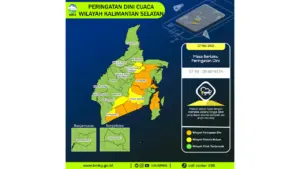 Prakiraan Cuaca Kalsel, 7 Mei 2026: Sejumlah Wilayah Berpotensi Hujan Lebat Disertai Petir dan Angin Kencang
