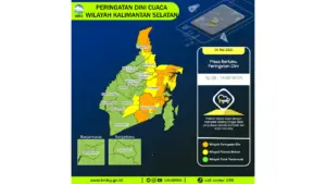 Prakiraan Cuaca Kalsel, 5 Mei 2026: Sejumlah Wilayah Berpotensi Hujan Lebat Disertai Petir dan Angin Kencang
