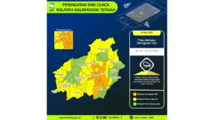 Prakiraan Cuaca Kalteng, 9 Mei 2026: Sejumlah Wilayah Berpotensi Hujan Lebat Disertai Petir dan Angin Kencang