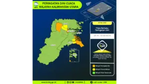 Prakiraan Cuaca Kaltara, 9 Mei 2026: Sejumlah Wilayah Berpotensi Hujan Lebat Disertai Petir dan Angin Kencang