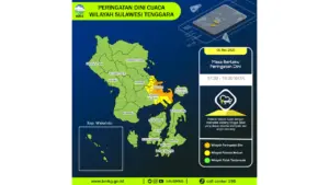 Prakiraan Cuaca Sultra, 6 Mei 2026: Sejumlah Wilayah Berpotensi Hujan Lebat Disertai Petir dan Angin Kencang