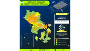 Prakiraan Cuaca Sultra, 5 Mei 2026: Sejumlah Wilayah Berpotensi Hujan Lebat Disertai Petir dan Angin Kencang