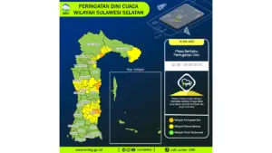 Prakiraan Cuaca Sulsel, 6 Mei 2026: Sejumlah Wilayah Berpotensi Hujan Lebat Disertai Petir dan Angin Kencang