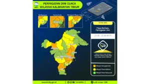 Prakiraan Cuaca Kaltim, 9 Mei 2026: Sejumlah Wilayah Berpotensi Hujan Lebat Disertai Petir