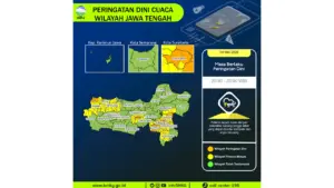 Prakiraan Cuaca Jateng, 4 Mei 2026: Sejumlah Wilayah Berpotensi Hujan Lebat Disertai Petir dan Angin Kencang