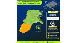 Prakiraan Cuaca Kaltara, 9 Mei 2026: Sejumlah Wilayah Berpotensi Hujan Lebat Disertai Petir dan Angin Kencang