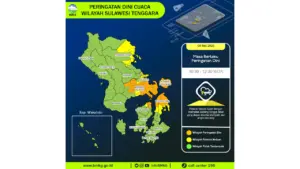 Prakiraan Cuaca Sultra, 9 Mei 2026: Sejumlah Wilayah Berpotensi Hujan Lebat Disertai Petir dan Angin Kencang