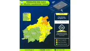 Prakiraan Cuaca Kalteng, 10 Mei 2026: Sejumlah Wilayah Berpotensi Hujan Lebat Disertai Petir dan Angin Kencang