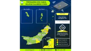 Prakiraan Cuaca Sulut, 8 Mei 2026: Sejumlah Wilayah Berpotensi Hujan Lebat Disertai Petir dan Angin Kencang