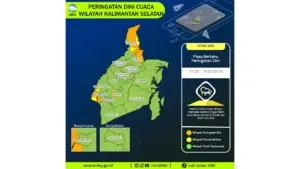 Prakiraan Cuaca Kalsel, 9 Mei 2026: Sejumlah Wilayah Berpotensi Hujan Lebat Disertai Petir dan Angin Kencang