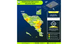 Prakiraan Cuaca Aceh, 11 Mei 2026: Sejumlah Wilayah Berpotensi Hujan Lebat Disertai Petir dan Angin Kencang