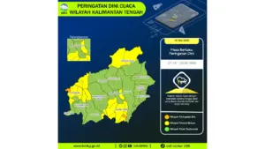Prakiraan Cuaca Kalteng, 5 Mei 2026: Sejumlah Wilayah Berpotensi Hujan Lebat Disertai Petir dan Angin Kencang