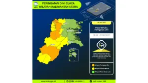Prakiraan Cuaca Kaltara, 8 Mei 2026: Sejumlah Wilayah Berpotensi Hujan Lebat Disertai Petir dan Angin Kencang