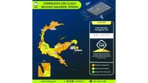 Prakiraan Cuaca Sulteng, 9 Mei 2026: Sejumlah Wilayah Berpotensi Hujan Lebat Disertai Petir dan Angin Kencang