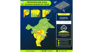 Prakiraan Cuaca Kaltim, 8 Mei 2026: Sejumlah Wilayah Berpotensi Hujan Lebat Disertai Petir dan Angin Kencang