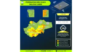 Prakiraan Cuaca Jambi, 11 Mei 2026: Sejumlah Wilayah Berpotensi Hujan Lebat Disertai Petir dan Angin Kencang
