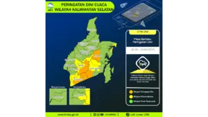 Prakiraan Cuaca Kalsel, 7 Mei 2026: Sejumlah Wilayah Berpotensi Hujan Lebat Disertai Petir dan Angin Kencang