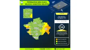 Prakiraan Cuaca Sumsel, 11 Mei 2026: Sejumlah Wilayah Berpotensi Hujan Lebat Disertai Petir dan Angin Kencang