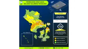 Prakiraan Cuaca Sultra, 5 Mei 2026: Sejumlah Wilayah Berpotensi Hujan Lebat Disertai Petir dan Angin Kencang